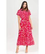 Niza Womens Sz 46 US-2XL Floral Midi Button Front Belted Fuchsia Dress New - €61,70 EUR