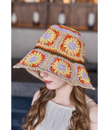 Beige Boho Flower Crochet Wide Brim Buckle Hat - $16.28
