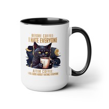 black cat hates everyone before coffee funny Two-Tone Coffee Mugs, 15oz humor - £19.18 GBP