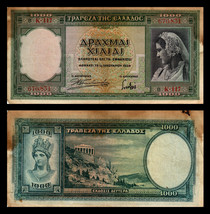 Greece P110, 500 Drachma, woman / Parthenon (UNESCO site), Athena 1939 VG-F - $4.22