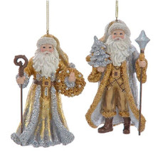 Set/2 5.25&quot; Kurt Adler Silver Gold Santa Ornament Retro Classic Christma... - £39.83 GBP