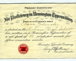 Primary Certificate for Proficiency in Remington Typewriting 1920&#39;s - $34.61