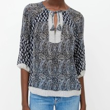 Ulla Johnson Navy &amp; White Silk Paisley Print Blouse Size 8 - £61.59 GBP