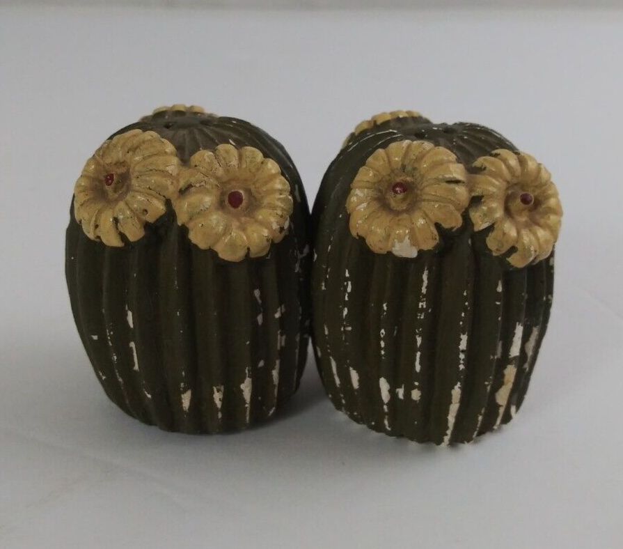 Vintage Flowering Cactus With Yellow Flowers 2&quot; Salt &amp; Pepper Shakers - $7.75