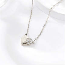 Cubic Zirconia &amp; Silver-Plated &#39;Lock Love&#39; Heart Pendant Necklace - £11.18 GBP
