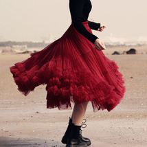 Burgundy Midi Tutu Skirt Outfit Women Custom Plus Size Layered Tulle Skirt image 4