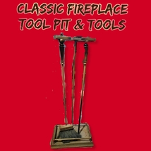 Vintage Brass Pristine Fireplace?Tools Linked Ensembled (5 Brass Tools &amp;... - $175.00