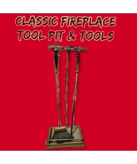 Vintage Brass Pristine Fireplace?Tools Linked Ensembled (5 Brass Tools & Base)