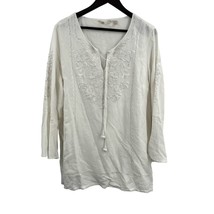 Soft Surroundings White Embroidered Beading Detail Tunic Size XL - £29.52 GBP