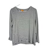 Ruby Rd. Women's Petite Jewel-Neck Foil Gray Hatchi Pullover with Gromme... - $18.80