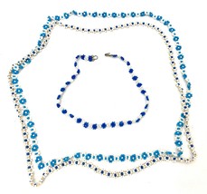 VTG Glass Seed Bead Flower Jewelry Blue White Handmade 1930s Necklaces B... - $48.51