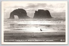 RPPC All Alone Bird Beach Twin Rocks At Low Tide Rockaway OR Postcard V24 - £7.07 GBP