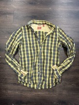 Izod Shirt Mens Small Yellow Black Plaid Slim Fit Long Sleeve Button Up ... - $14.73