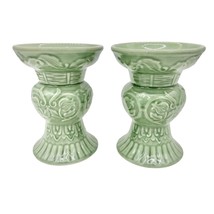 Pair of Chopsticks Andrea by Sadek Candleholders Mint Green Ceramic Pillar Taper - £34.91 GBP