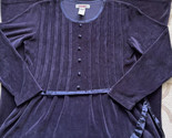 90 Vintage Fads Velvet Navy Blue Button Long Sleeve Maxi Dress Petite Me... - $19.60
