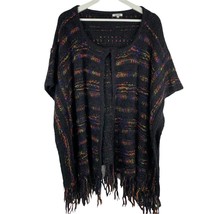 Adore Sz XL Cardigan Sweater Black Rainbow Detail Open Front Knit Fringe Women’s - $18.67