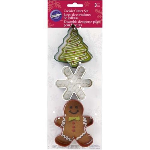 Wilton Christmas Shapes Gingerbread Boy Snowflake Tree Metal Cookie Cutter 3 Pc - £4.75 GBP