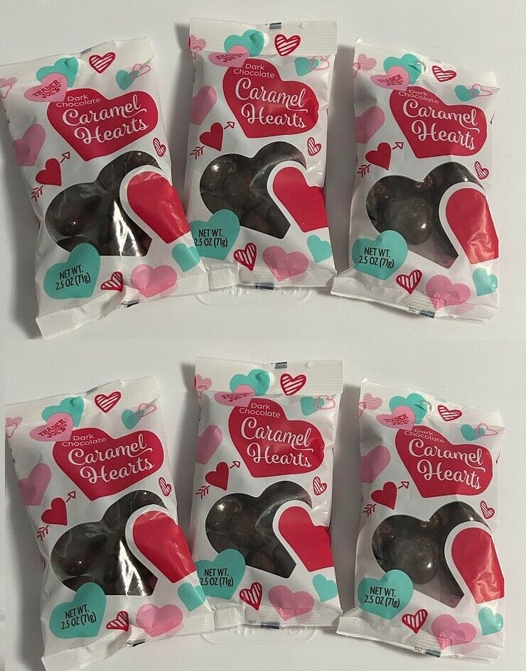 6 Pack Trader Joe’s Dark Chocolate Caramel Hearts 2.5 oz Each LIMITED ❤️ 03/2025 - $33.65