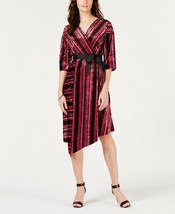 Ny Collection Striped Velvet Faux Wrap Asymmetrical Dress Nwt Petite Medium - £14.13 GBP