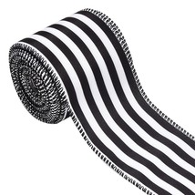 Christmas Ribbon For Tree, Black And White Striped Ribbon Wired Vertical... - $18.99