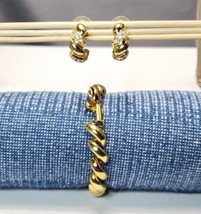 Vintage Joan Rivers Twisted Coil Gold-tone Bracelet 7.25&quot; &amp; Matching CZ Earrings - £35.69 GBP