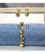 Vintage Joan Rivers Twisted Coil Gold-tone Bracelet 7.25&quot; &amp; Matching CZ ... - £35.03 GBP
