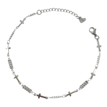 Adjustable Cross Ankle Bracelet Anklet 304 Grade Stainless Steel 9 2/8 - £7.50 GBP