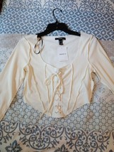 Forever 21 Cream color Long Sleeve Square Neck Lace Up Front Knit Soft Crop Top  - £11.81 GBP