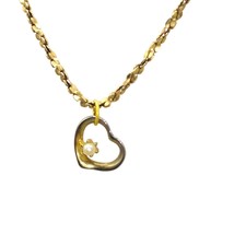 Vintage Open Heart Pendant with Pearl on Gold Tone Sparkly Chain Necklace - £21.69 GBP