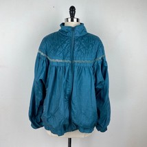 Vintage 90s Quilted Nylon Women Jacket Medium Sports Accent Teal Blue Kn... - $24.70