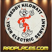 Vintage style Round Man Cave Garage Reddy Kilowatt Aluminum Sign 12&quot; - £16.95 GBP