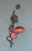 Dangle Fairy Pink Stone Wings 1.75” H 14 Gauge Belly Button Ring Surgical  Steel - £4.48 GBP