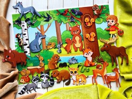 Educational tablet, Forest Animals set, Felt story, Tactile book, Sensory toy Fi - £9.91 GBP