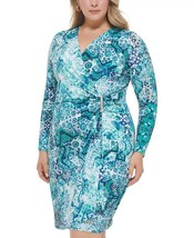 New Calvin Klein Blue Floral Pleated Career Sheath Dress Size 20 W Women Plus - £59.07 GBP