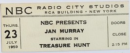 Jan Murray in Treasure Hunt NBC Radio City Studio Ticket Stub July 23 1959 - £15.80 GBP
