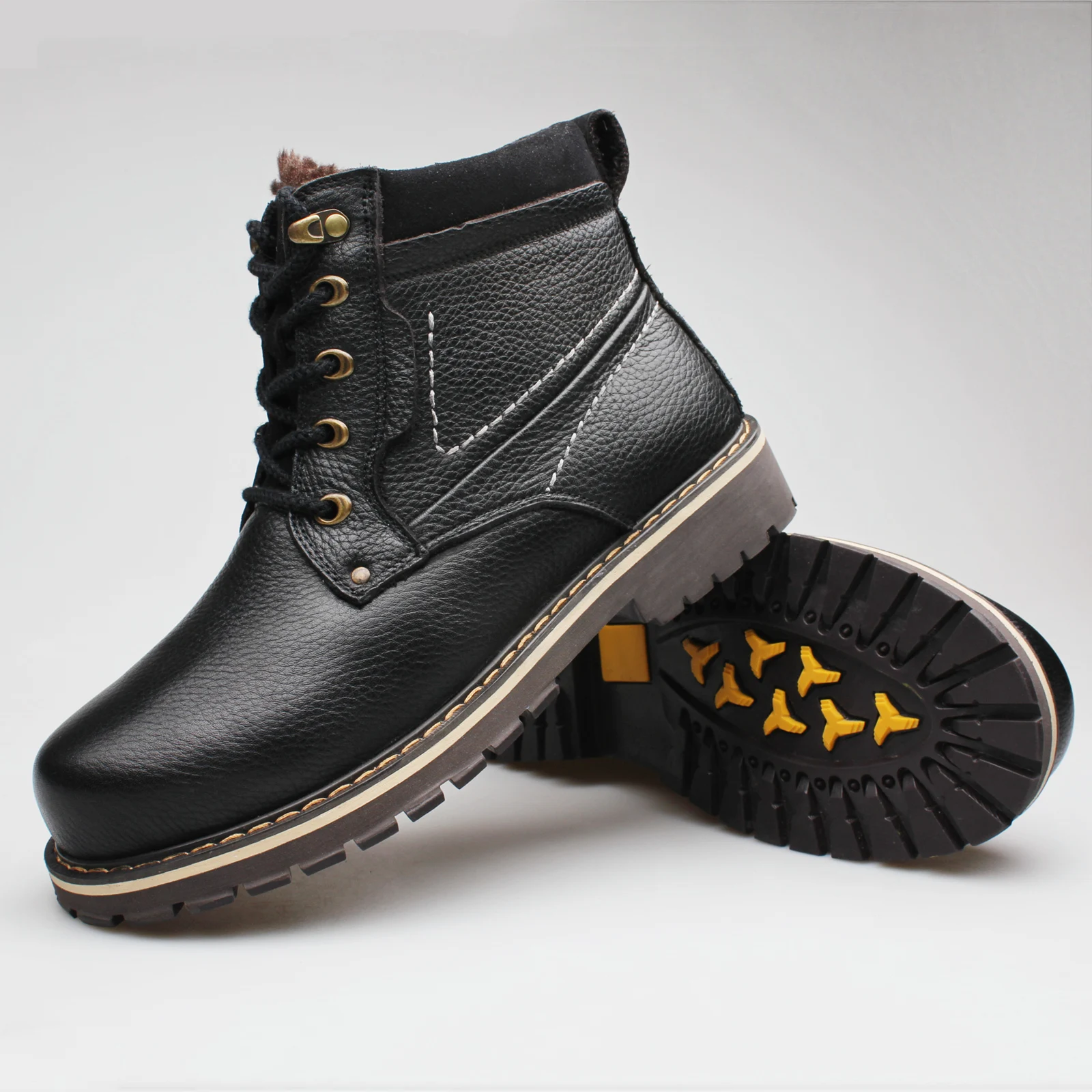 Genuine leather Men Winter Shoes Warm Handmade Snow boots Full Grain Lea... - $112.09