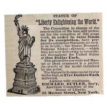 Statue Of Liberty Figurine 1885 Advertisement Victorian Richard Butler A... - £15.73 GBP