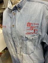 Urban Outfitters Embroidered Shirt Jacket Blue CHAMBRAY Work Wear Retro Men&#39;s M - £4.74 GBP