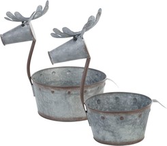 Napco Galvanized Silvertone Deer 12.25 X 8.25 Metal Decorative Planter, Set Of 2 - £42.48 GBP
