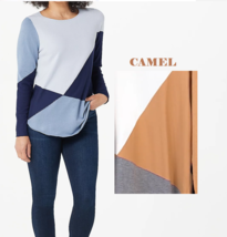 Belle by Kim Gravel Colorblocked Sweater- CAMEL, MEDIUM #A383468 - £26.83 GBP
