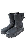 UGG Rebel Biker Boots Womens 11 Black Leather Shearling Platform Buckle ... - £134.52 GBP