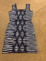 BCBG Maxazria Bodycon Dress Size Medium - Striped Diamond Blue - $23.13