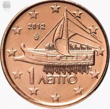 2012 Greece 1 Euro Cent~Ancient Athenian Trirem BU Coin - $2.95 CAD