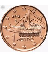 2012 Greece 1 Euro Cent~Ancient Athenian Trirem BU Coin - $38.70 MXN