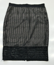 Ann Taylor Black Lace Overlay Tan Lining Pencil Skirt Size 4 Elastic Waist - $16.82