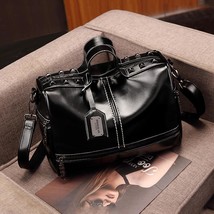 Fashion Rivet Women Leather Bag  New Versatile Boston Handbag Leisure Solid Colo - £58.78 GBP