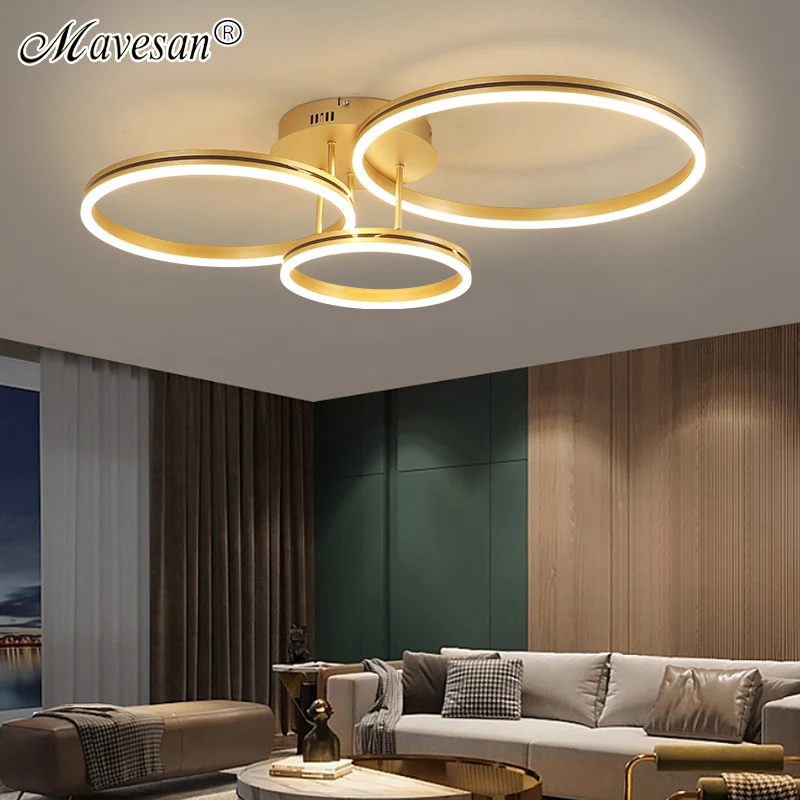 New Gold Rings LED Chandelier For Kitchen Bedroom Foyer Dining Room Stud... - $61.40+