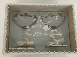 Vintage 25th anniversary a toast to the happy couple glass set white rib... - $19.80