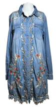 Grace In LA Womens Small Denim Embroidered Dress Fringe Western - $26.13