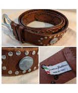 Gualtier Bollerini Brown Leather Buffalo Nickle Coin Studded Belt 38 - 4... - $68.30